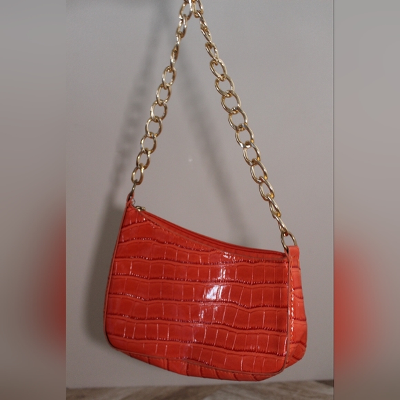 Orange Asymmetrical Faux Crocadile Purse - Picture 5 of 5